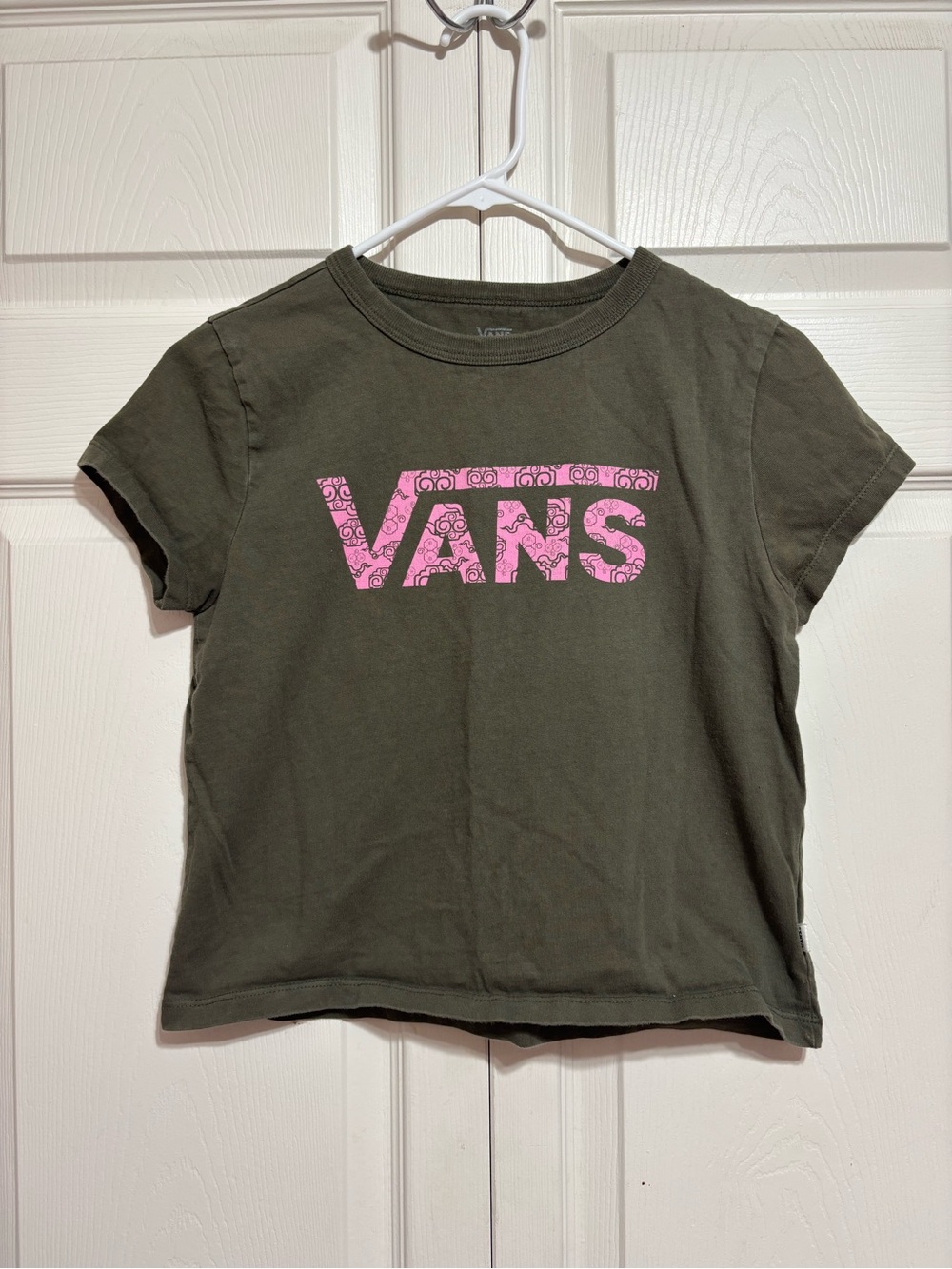 Vans Olive Green Tee with Pink Logo
